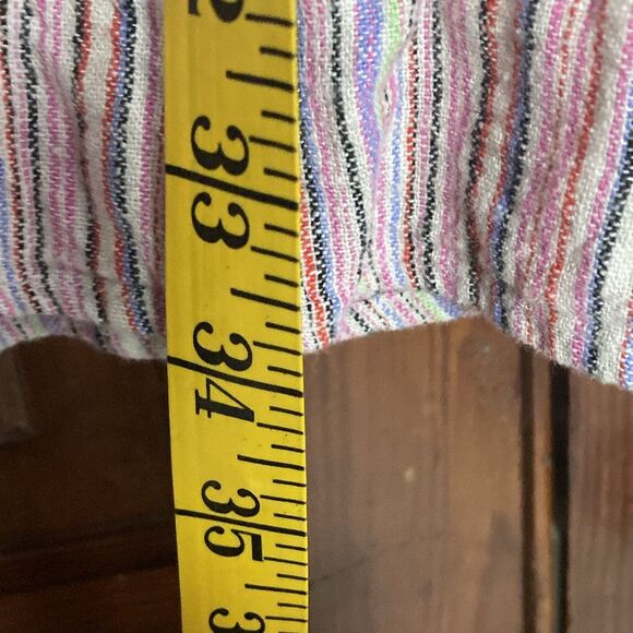 Forever 21 Striped One Shoulder Linen Blend Tiered Pink Striped Mini Dress M - Picture 3 of 8